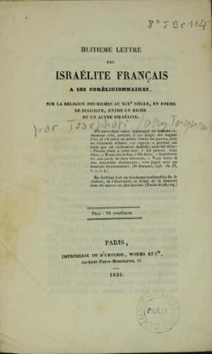 Huitième lettre d'un israélite français à ses coreligionnaires...